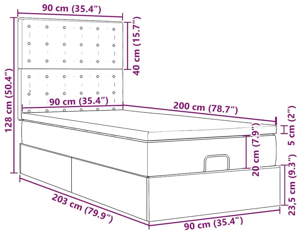 Οθωμανικό κρεβάτι με στρώμα σκούρο γκρι 90x200cm ύφασμα - Γκρι