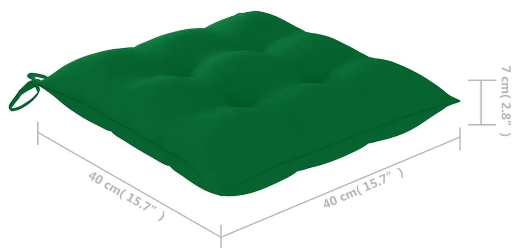 Καρέκλες Κήπου 3 τεμ. από Μασίφ Ξύλο Teak με Πράσινα Μαξιλάρια - Πράσινο
