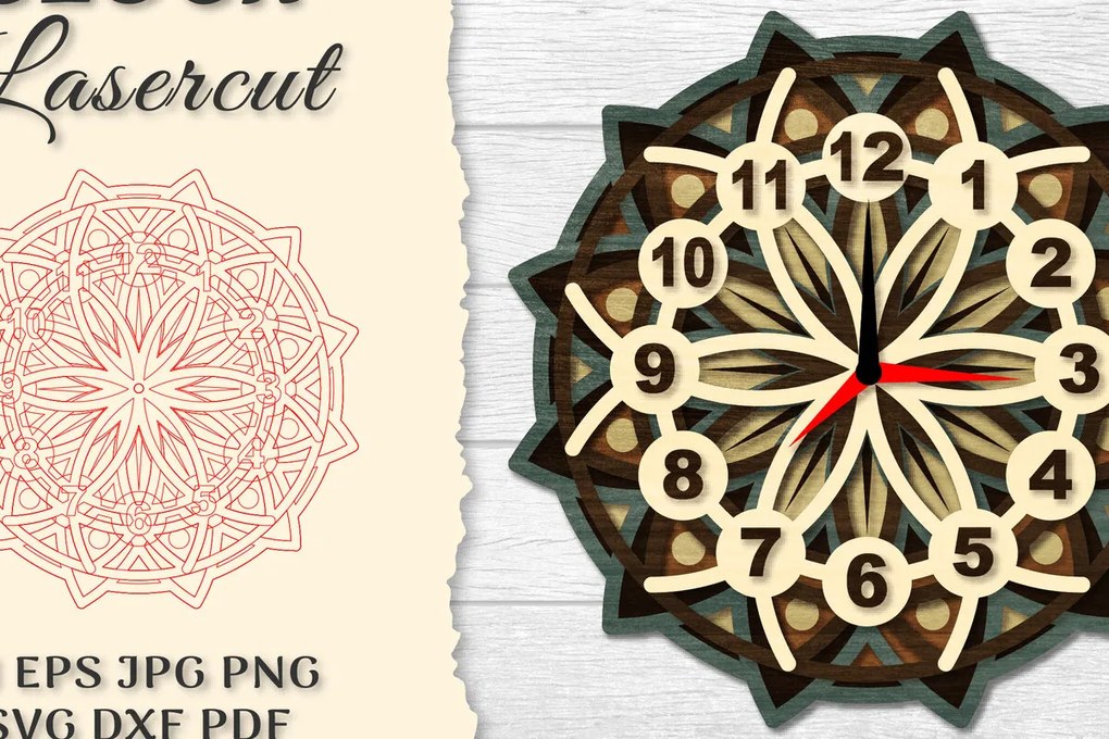 Σετ των 2 Intra απο ξύλο plywood 3mm-4mm πάχος - Ρολόι Mandala Lasercut Δίασταση 30x30 cm INTRAFABR-120626396
