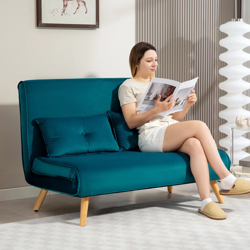 HOMCOM καναπές-κρεβάτι 2 θέσεων, μετατρέψιμος σε κρεβάτι, ρυθμιζόμενη πλάτη, υφασμάτινη επένδυση, μεταλλικό πλαίσιο, Πράσινο