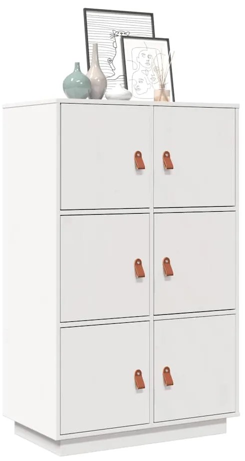 vidaXL Ντουλάπι Ψηλό Λευκό 67 x 40 x 108,5 εκ. από Μασίφ Ξύλο Πεύκου