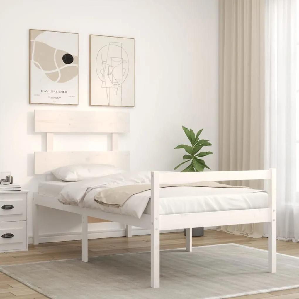 vidaXL Κρεβάτι Ηλικιωμένου με Κεφαλάρι 90 x 200 εκ. Λευκό Μασίφ Ξύλο