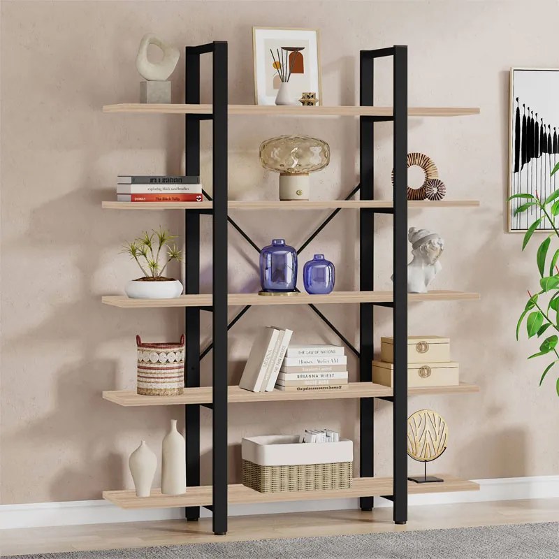 Βιβλιοθήκη Esthon pakoworld φυσικό-μαύρο μέταλλο 120x28x184εκ