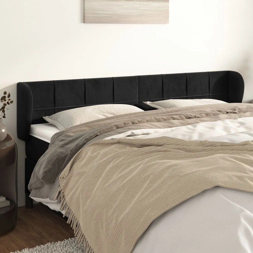 Κεφαλάρι με Πτερύγια Μαύρο 163x23x78/88 εκ. Βελούδινο - Μαύρο