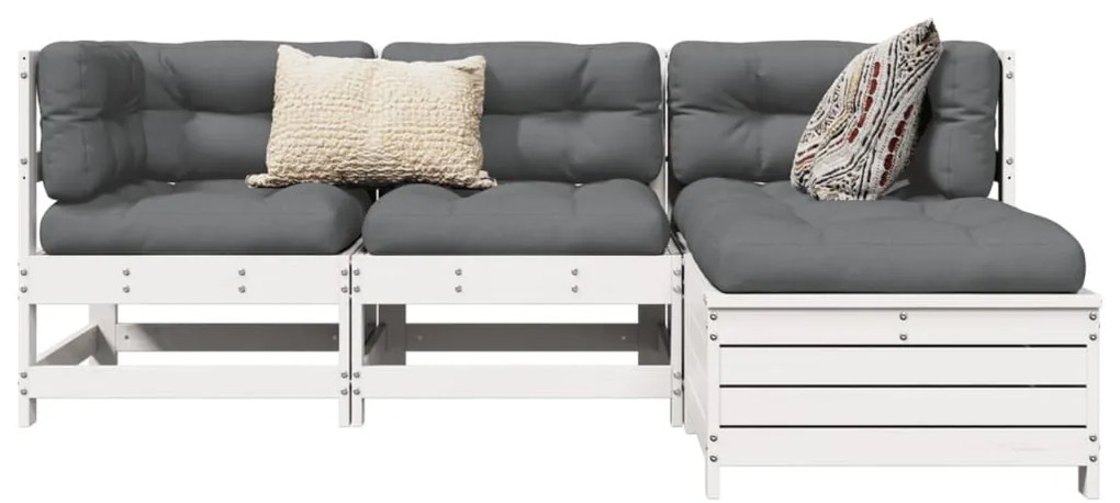 Καναπέδες Κήπου Σετ 4 Τεμαχίων Λευκό από Μασίφ Ξύλο Πεύκου