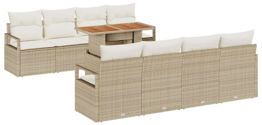 vidaXL Σετ Καναπέ Κήπου με αποθήκευση 9 pcs Μπεζ Πολυ ράταν