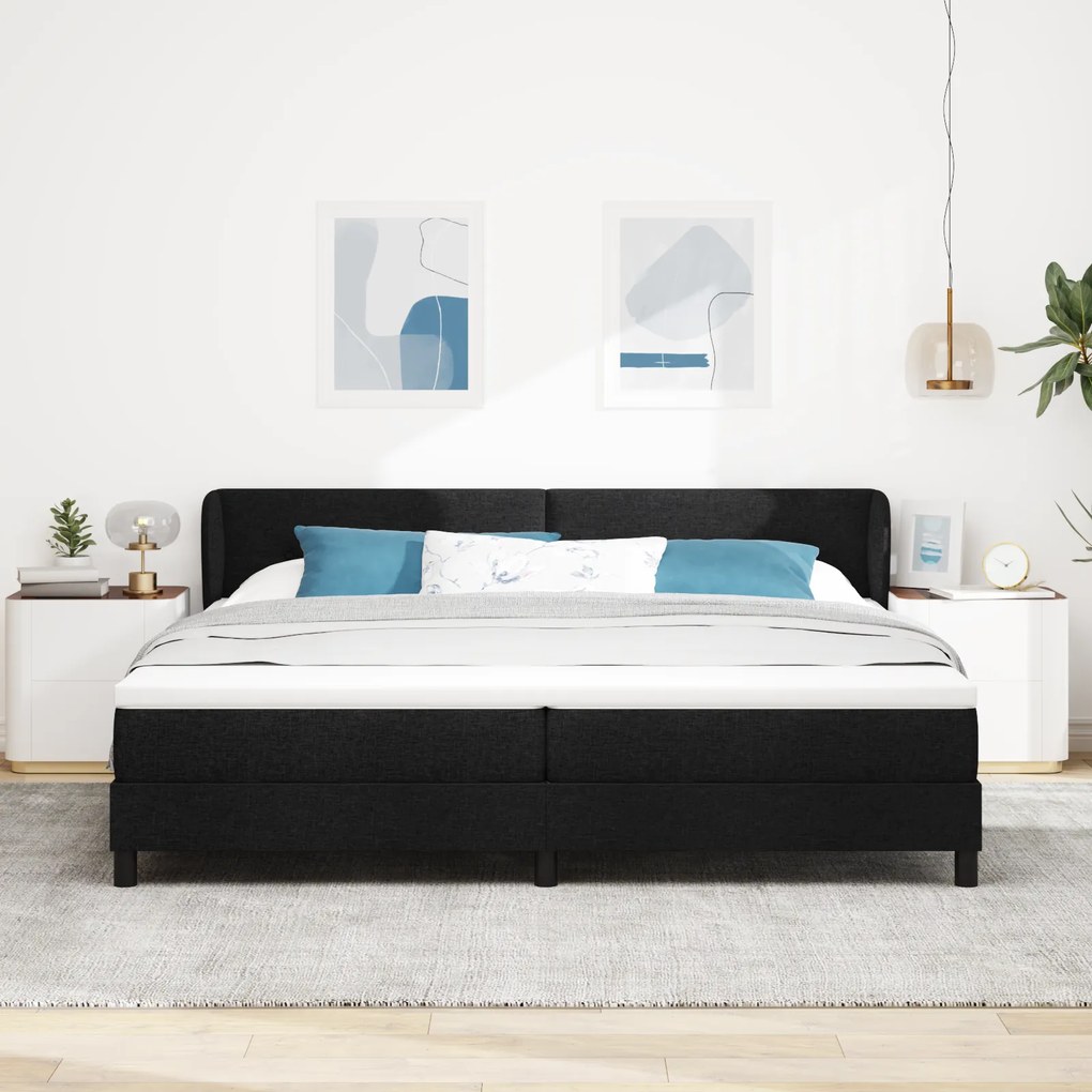 vidaXL Κρεβάτι Box Spring με Στρώμα Μαύρο 200x200 εκ. Υφάσματος
