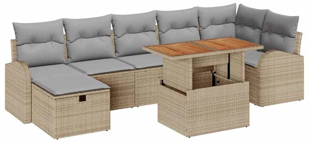 vidaXL Σετ Καναπέ Κήπου με μαξιλάρι 8 pcs Μπεζ Πολυ ράταν