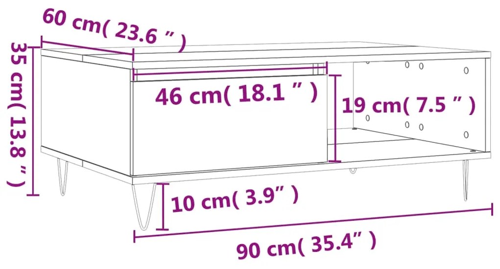 Τραπεζάκι Σαλονιού Καφέ Δρυς 90x60x35εκ. από Επεξεργασμένο Ξύλο - Καφέ