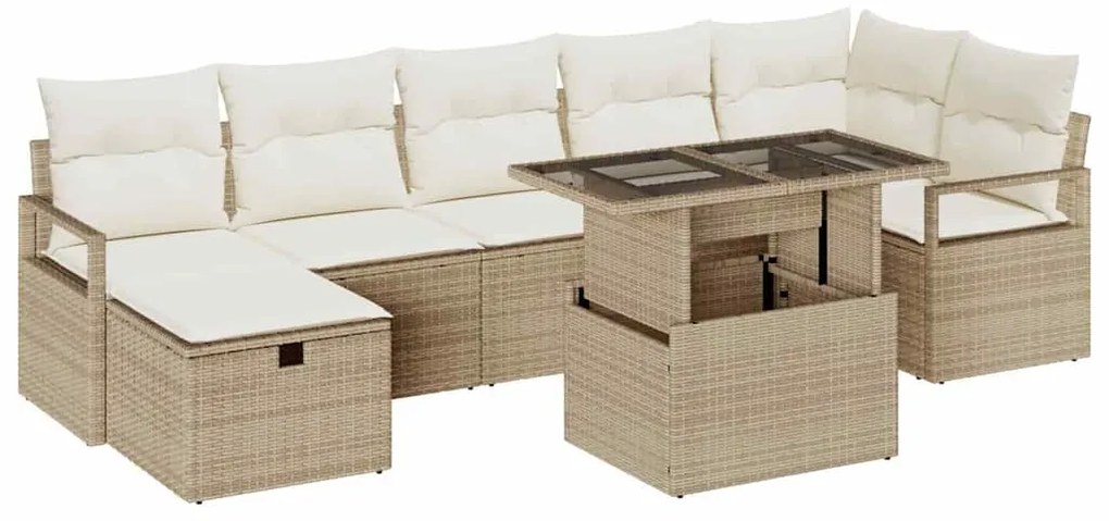 vidaXL Σετ Καναπέ Κήπου με μαξιλάρι 8 pcs Μπεζ Πολυ ράταν