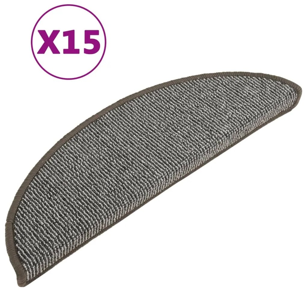 vidaXL Πατάκια Σκαλιών 15 τεμ. Γκρι Ημίστρογγυλά 56x17x3 εκ.