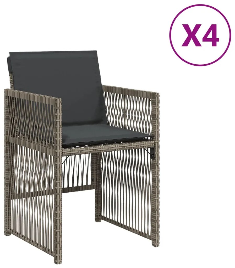 vidaXL Καρέκλες Κήπου 4 τεμ. Γκρι από Συνθετικό Ρατάν με Μαξιλάρια
