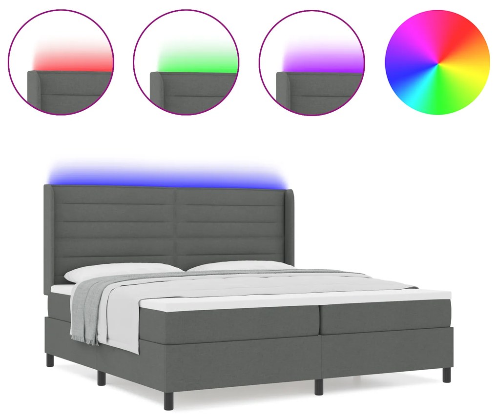 vidaXL Κρεβάτι με Στρώμα & LED Σκούρο Γκρι 200x200 εκ. Υφασμάτινο