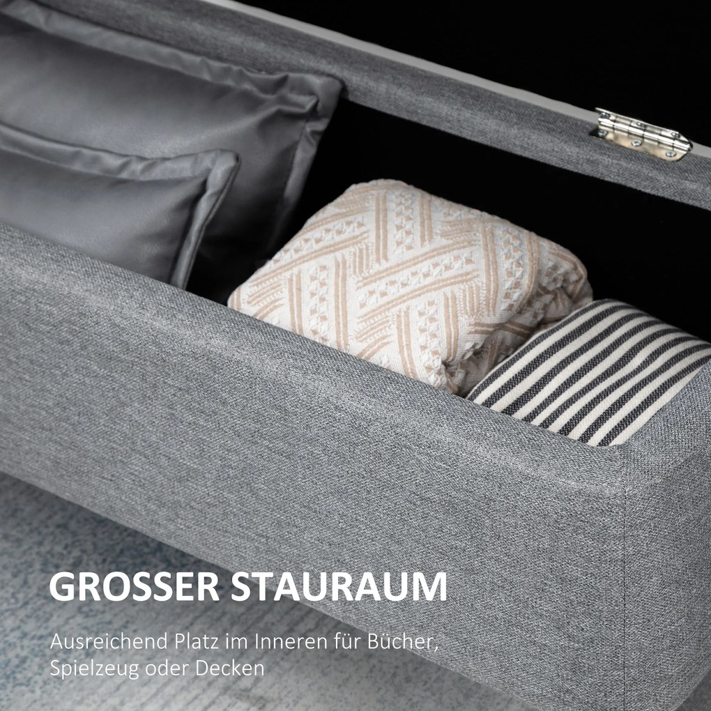 HOMCOM Πάγκος, σεντούκι, ταπετσαρισμένη τραπεζαρία, όψη λινό, έως 150 κιλά, 101x38,5x44,5 εκ., Γκρι