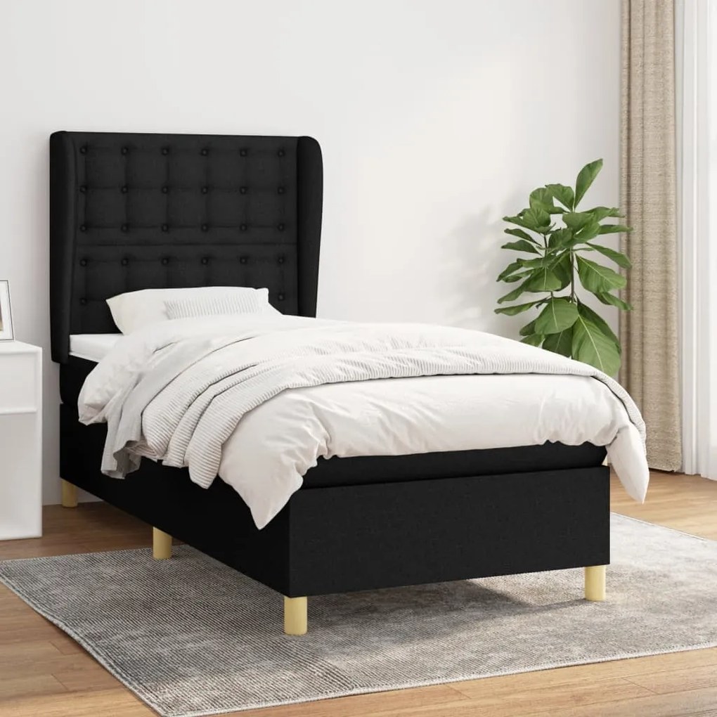 Κρεβάτι Boxspring με Στρώμα Μαύρο 90x190 εκ.Υφασμάτινο