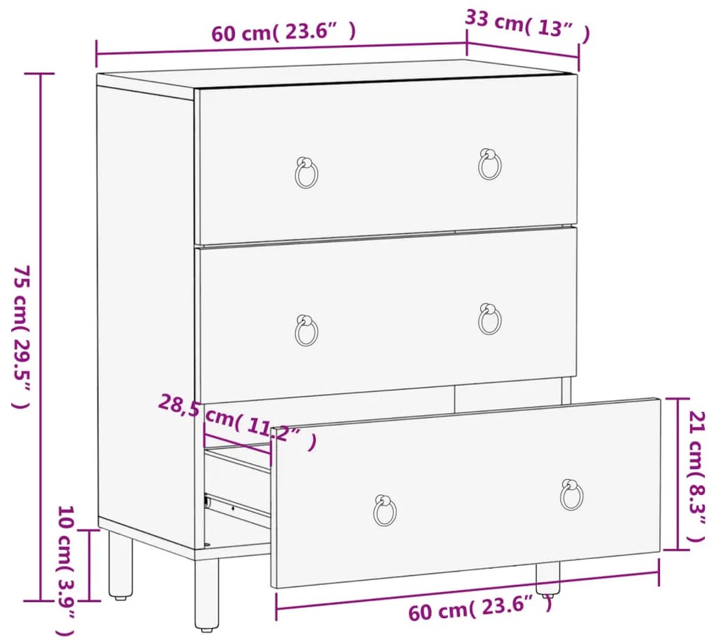 Βοηθητικό Ντουλάπι 60 x 33 x 75 εκ. από Μασίφ Ξύλο Μάνγκο  - Καφέ