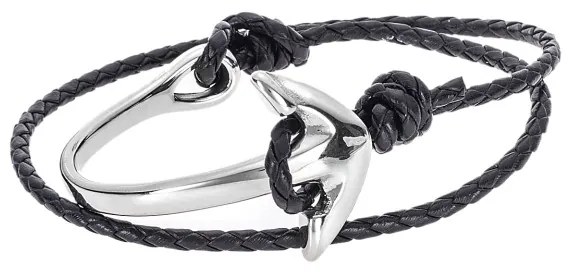 Βραχιόλι Senza Men&#039;s Steel Black Leather Strap