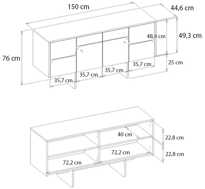 Μπουφές Lava Megapap χρώμα rota oak - ανθρακί 150x44,6x76εκ.