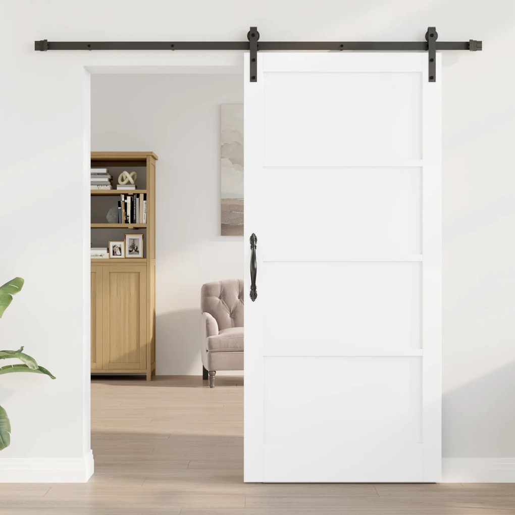vidaXL Συρόμενη Πόρτα με Σετ Υλικών Λευκή 93x202 εκ. Σταθερό Ξύλο Πεύκης
