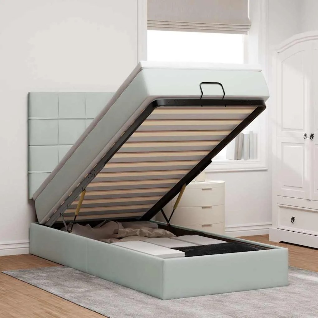 Οθωμανικό κρεβάτι με στρώματα & LEDs Ανοιχτό γκρι Βελούδο