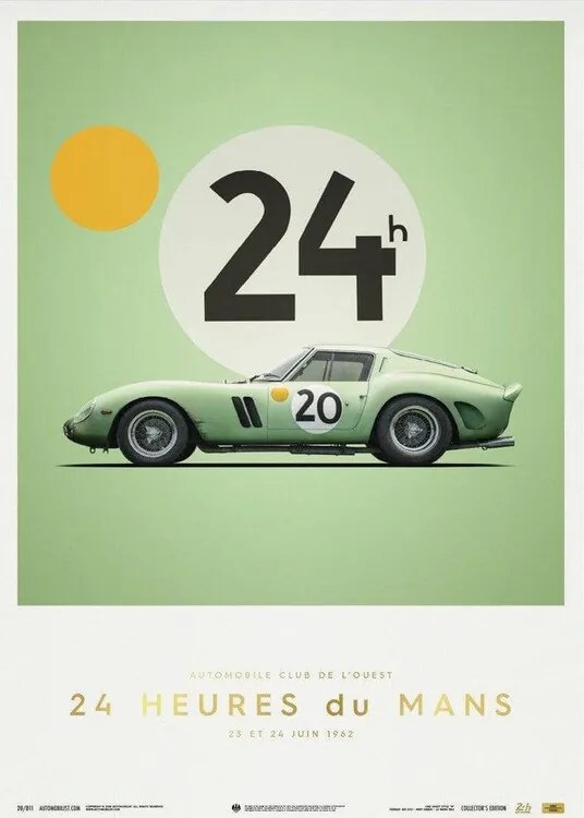 Εκτύπωση τέχνης Ferrari 250 GTO - Green - 24h Le Mans - 1962 - Collector's Edition