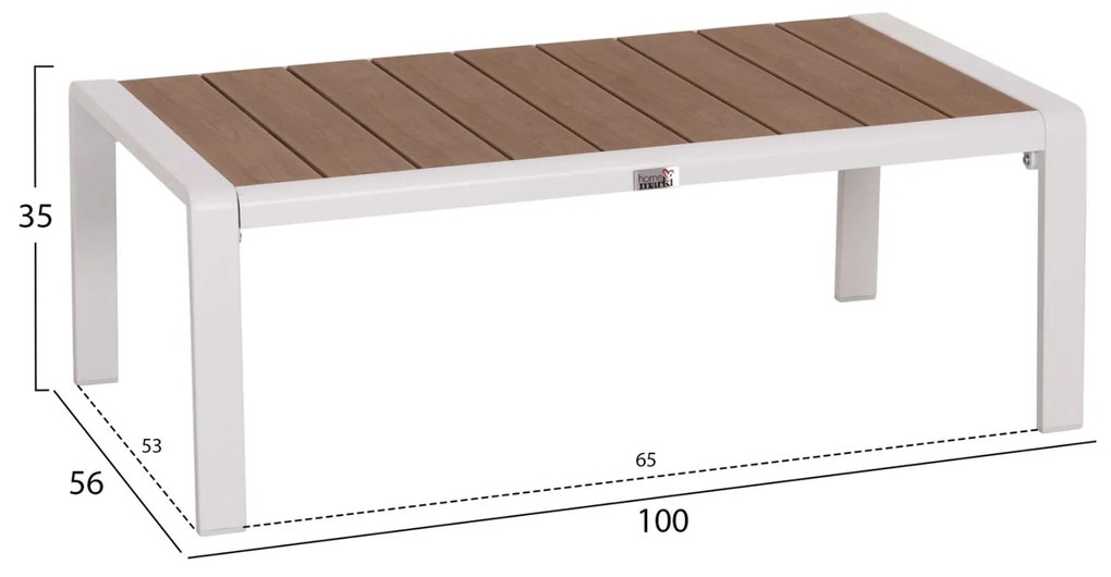 Τραπεζάκι Ξαπλώστρας BENTRY Αλουμίνιο Λευκό - Polywood 100x56x35Υ εκ. 100x56x35 εκ.
