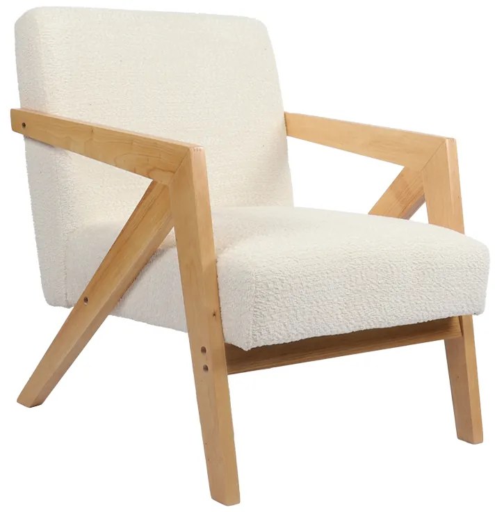 Πολυθρόνα Garifa pakoworld λευκό ύφασμα με πόδι σε φυσική απόχρωση 79x75x75εκ