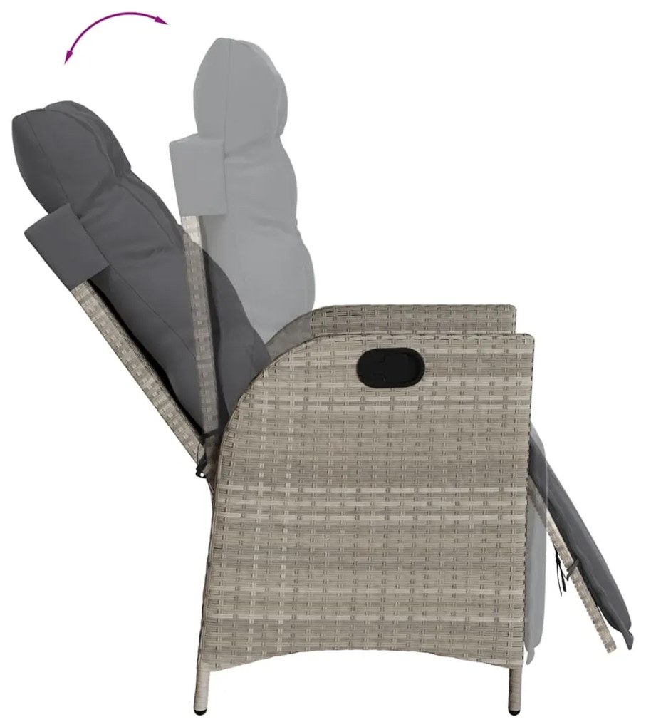 vidaXL Καρέκλα Κήπου Ανακλινόμενη Αν. Γκρι Συνθετικό Ρατάν με Υποπόδιο