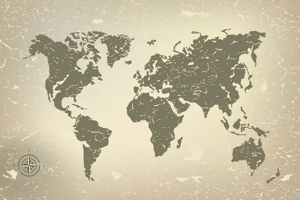 Εικόνα στο φελλό ενός παλιού παγκόσμιου χάρτη σε αφηρημένο φόντο - 120x80  color mix