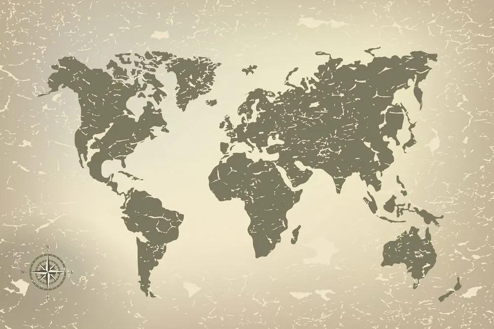 Εικόνα στο φελλό ενός παλιού παγκόσμιου χάρτη σε αφηρημένο φόντο - 90x60  color mix