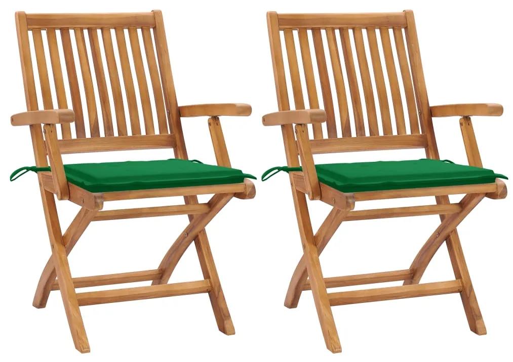 3062411 vidaXL Καρέκλες Κήπου 2 τεμ. από Μασίφ Ξύλο Teak με Πράσινα Μαξιλάρια Πράσινο, 1 Τεμάχιο