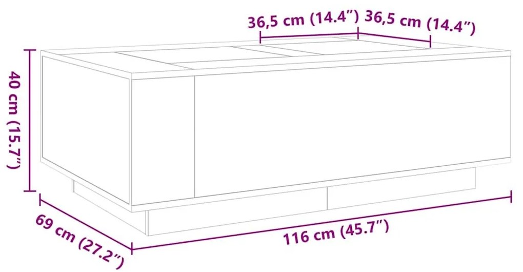 Τραπεζάκι Σαλονιού Άπειρο Φως LED Γκρι Sonoma 116x69x40 εκ. - Γκρι