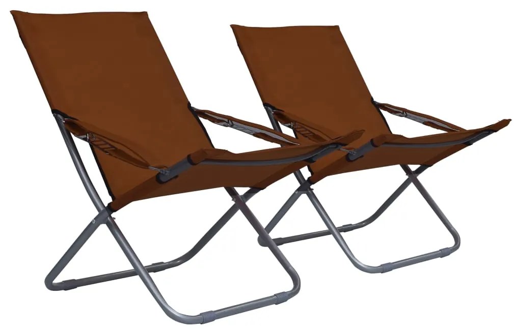 vidaXL Καρέκλες Παραλίας Πτυσσόμενες 2 τεμ. Καφέ Υφασμάτινες