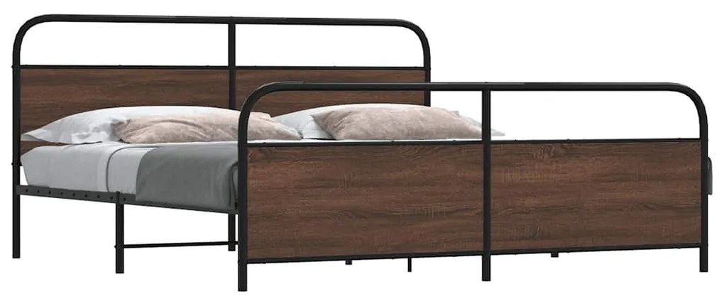 vidaXL Σκελετός Κρεβ. Χωρίς Στρώμα Καφέ Δρυς 193x203 εκ. Μεταλλικό