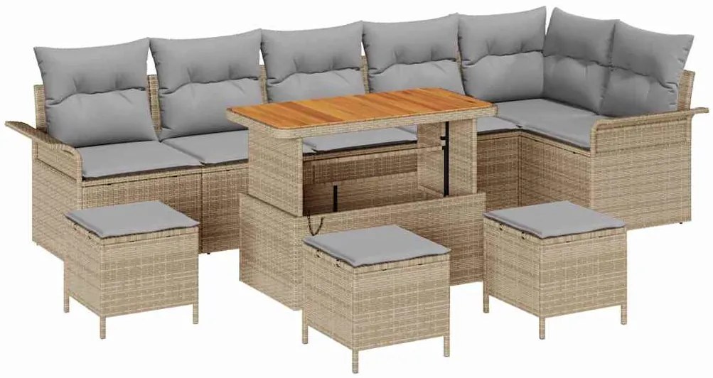 vidaXL Σετ Καναπέ Κήπου 10 pcs Μπεζ, Ανοιχτό Γκρι 110 x 55 x 71 εκ