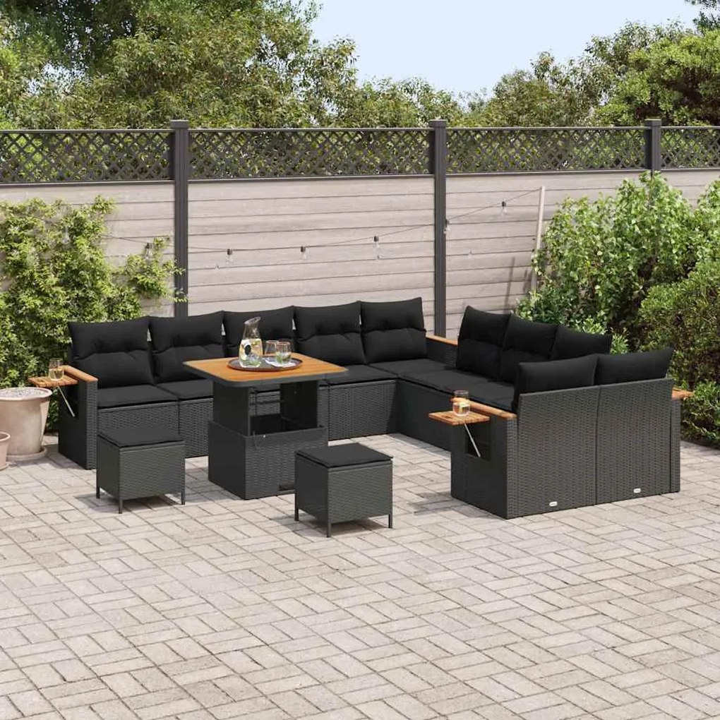 vidaXL Σετ Καναπέ Κήπου με μαξιλάρι 13 pcs Μαύρο 80 x 80 x 71 cm