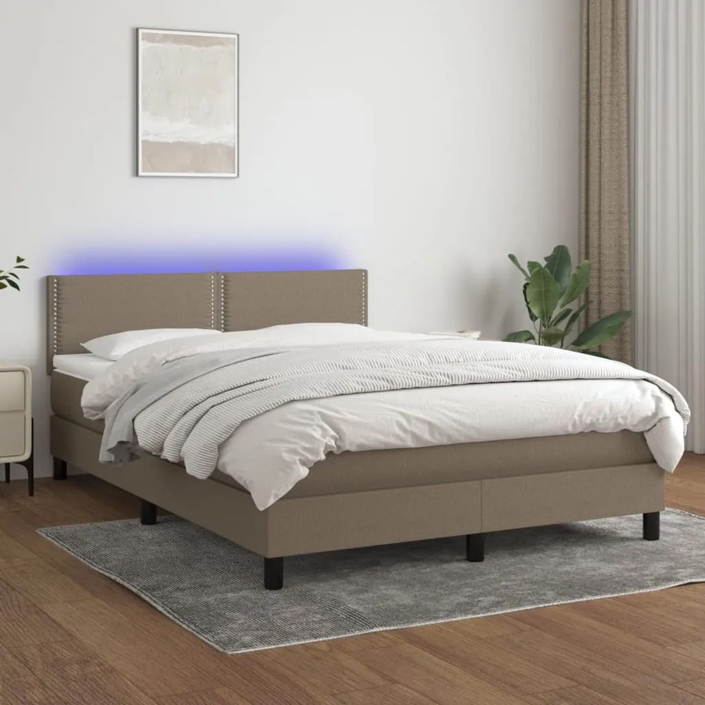 Κρεβάτι Boxspring με Στρώμα &amp; LED Taupe 140x190 εκ. Υφασμάτινο