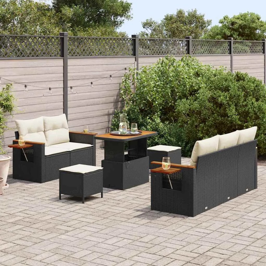 vidaXL Σετ Καναπέ Κήπου 8 pcs Μαύρο και κρεμ 90 x 55 x 71 cm