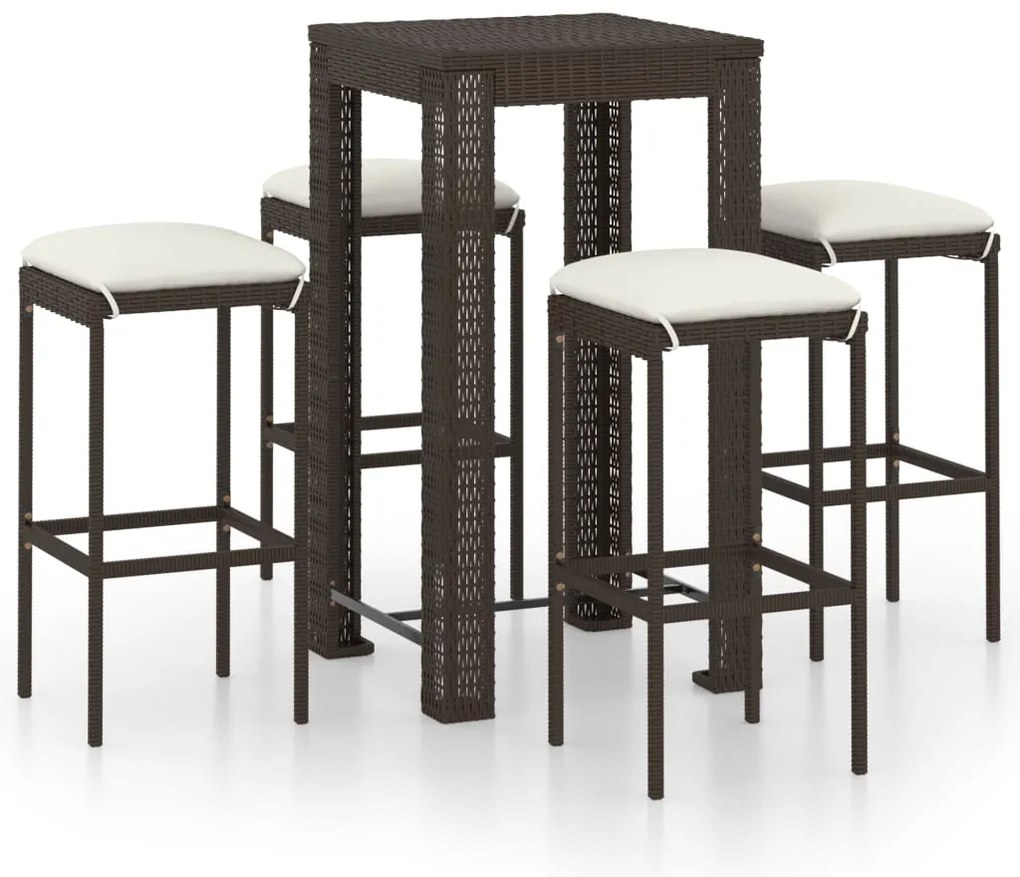 vidaXL Σετ Επίπλων Μπαρ Κήπου 5 τεμ. Καφέ Συνθετικό Ρατάν με Μαξιλάρια