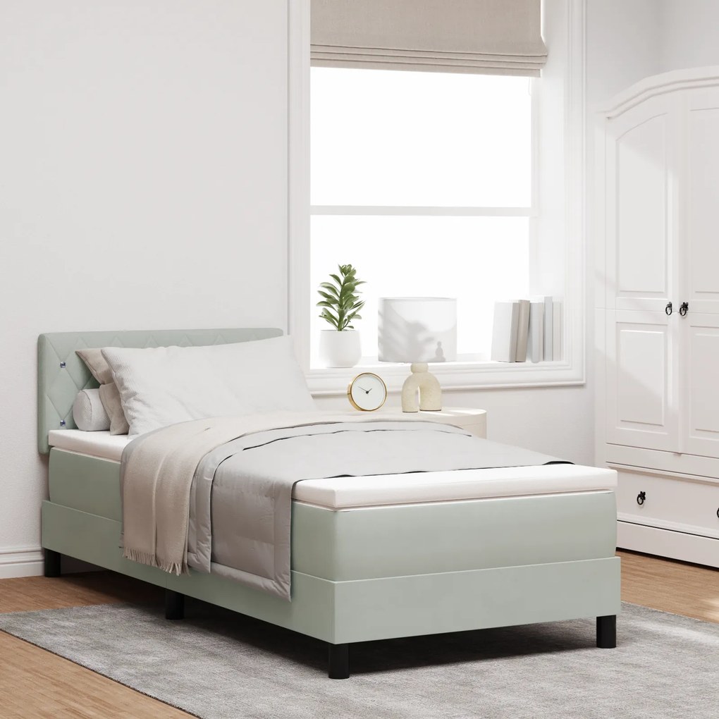 vidaXL Κρεβάτι με Στρώμα Light Grey Μονό Βελούδο
