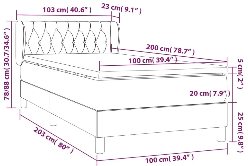 vidaXL Κρεβάτι Boxspring με Στρώμα Taupe 100 x 200 εκ. Υφασμάτινο