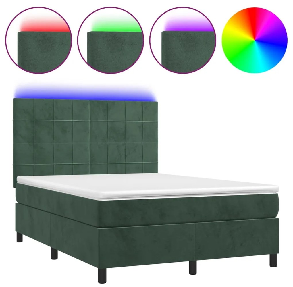 ΚΡΕΒΑΤΙ BOXSPRING ΜΕ ΣΤΡΩΜΑ &amp; LED ΣΚ. ΠΡΑΣΙΝΟ 140X190ΕΚ ΒΕΛΟΥΔΟ 3136122