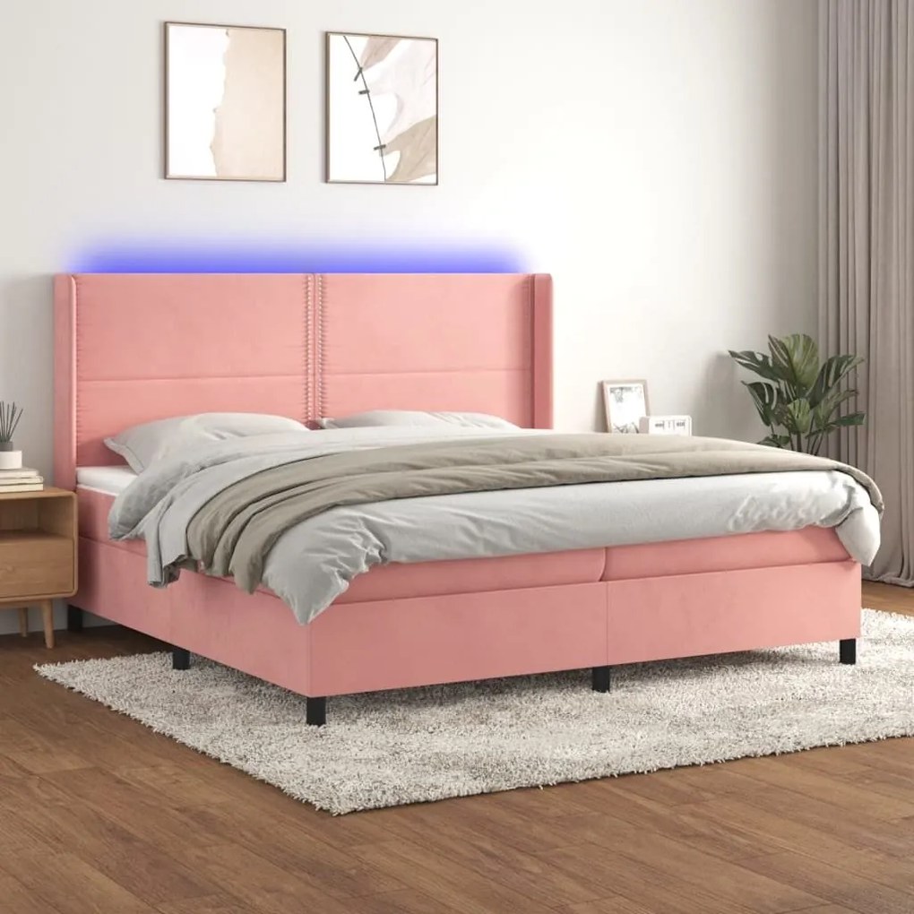 ΚΡΕΒΑΤΙ BOXSPRING ΜΕ ΣΤΡΩΜΑ &amp; LED ΡΟΖ 200X200 ΕΚ. ΒΕΛΟΥΔΙΝΟ 3139528