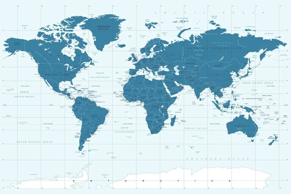 Εικόνα στο φελλό ενός πολιτικού χάρτη του κόσμου σε μπλε - 90x60  color mix