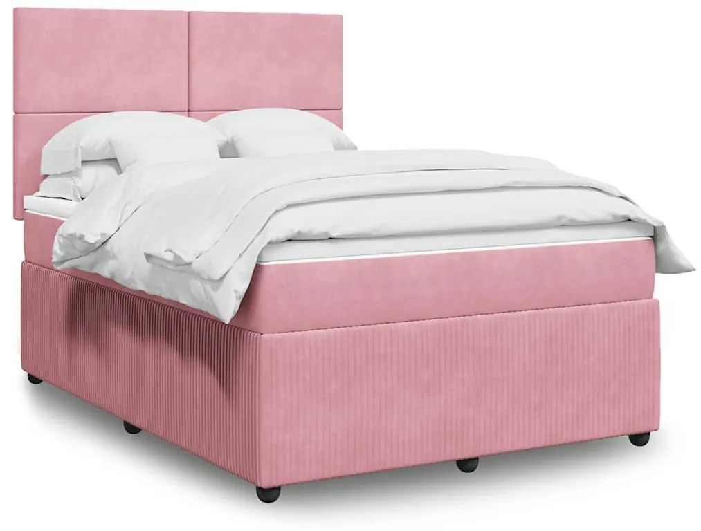 vidaXL Κρεβάτι Boxspring με Στρώμα Ροζ 140x190 εκ. Βελούδινο
