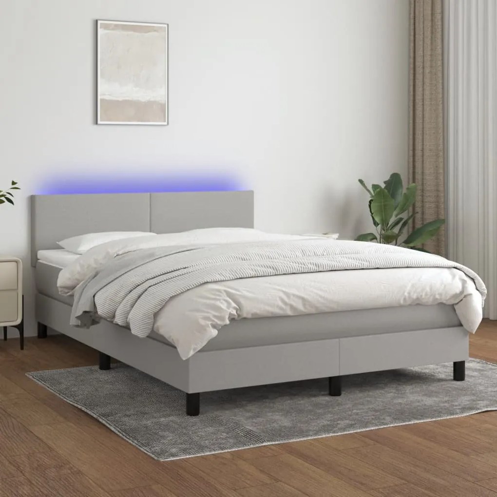 Κρεβάτι Boxspring με Στρώμα & LED Αν.Γκρι 140x190εκ. Υφασμάτινο