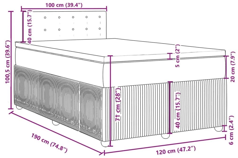 Κρεβάτι Boxspring με Στρώμα Ροζ 120x190 εκ. Βελούδινο - Ροζ