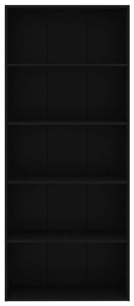 Βιβλιοθήκη με 5 Ράφια Μαύρη 80 x 30 x 189 εκ. Μοριοσανίδα - Μαύρο