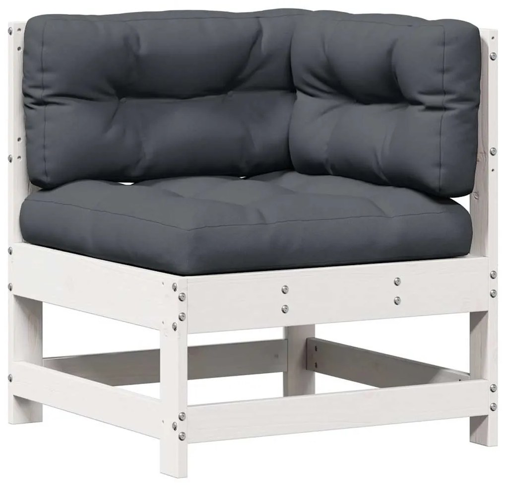 vidaXL Σαλόνι Κήπου Σετ 4 Τεμαχίων Λευκό Μασίφ Ξύλο Πεύκου &amp; Μαξιλάρια