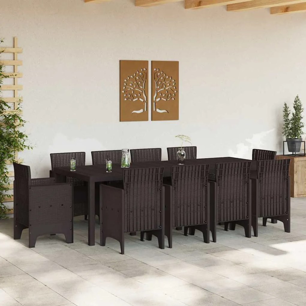 vidaXL Σέτ φαγητού για κήπο 11 pcs Καφέ Rattan Polt